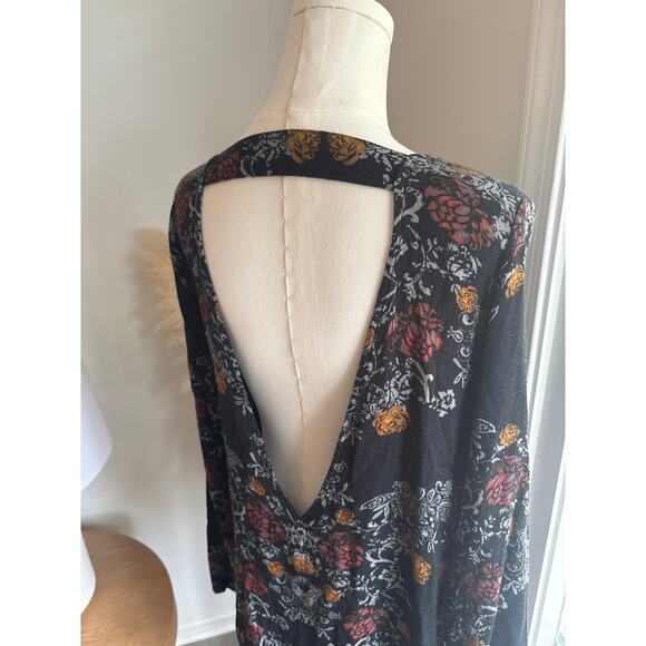 Free People Smooth Talker Black Floral Open Back Tunic Mini Dress Womens Small - Picture 7 of 8